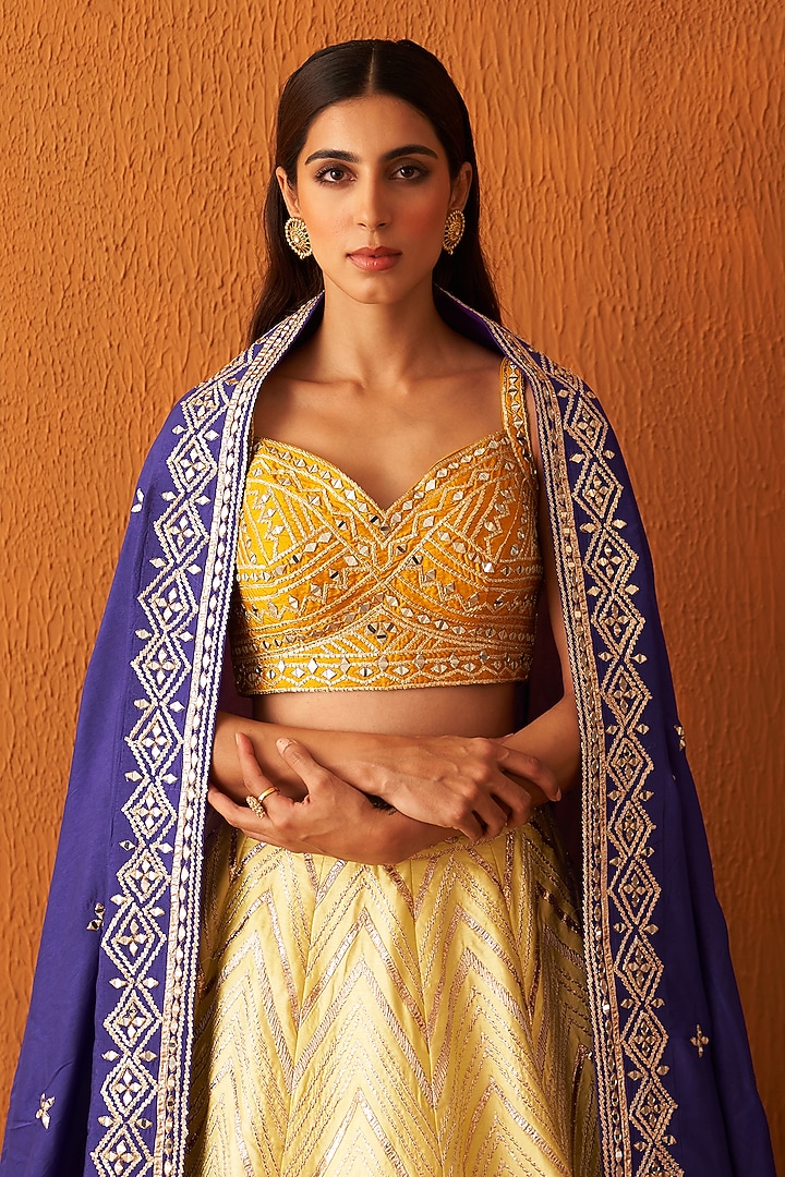 Yellow Raw Silk Embroidered Wedding Lehenga Set by Angad Singh at Pernia's Pop Up Shop