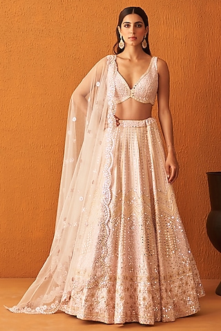 Blush Pink Raw Silk Embroidered Lehenga Set by Angad Singh