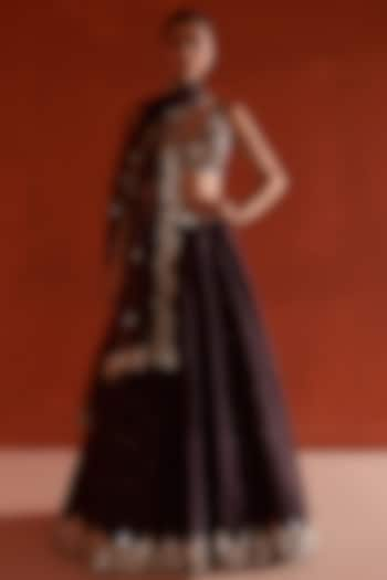 Coffee Brown Raw Silk Embroidered Wedding Lehenga Set by Angad Singh at Pernia's Pop Up Shop