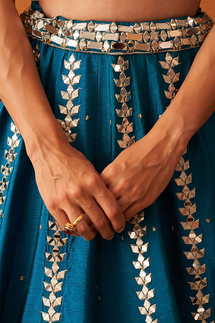Peacock Blue Raw Silk Embroidered Wedding Lehenga Set by Angad Singh at Pernia's Pop Up Shop