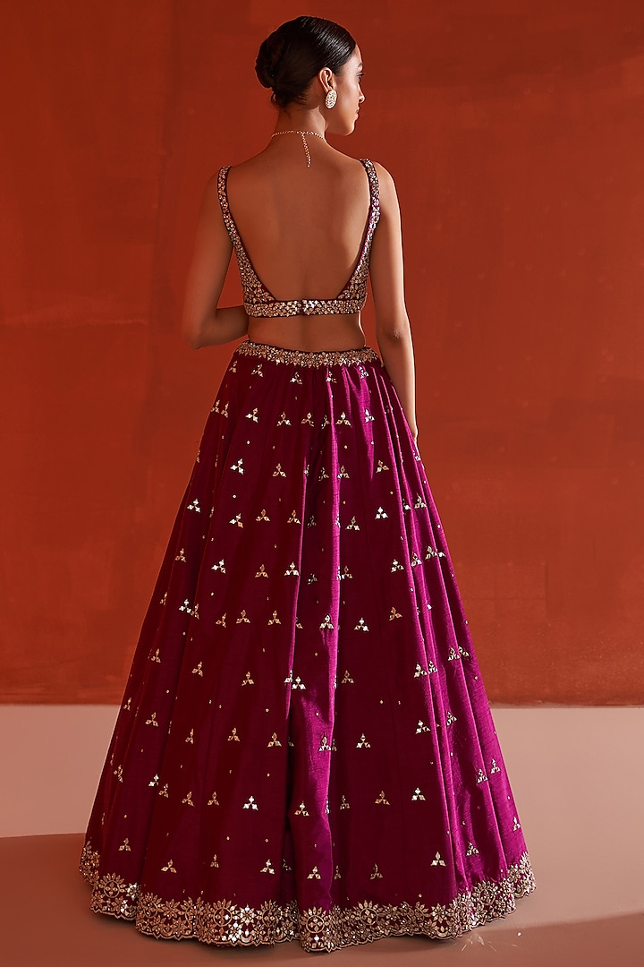 Crimson Raw Silk Embroidered Wedding Lehenga Set by Angad Singh at Pernia's Pop Up Shop