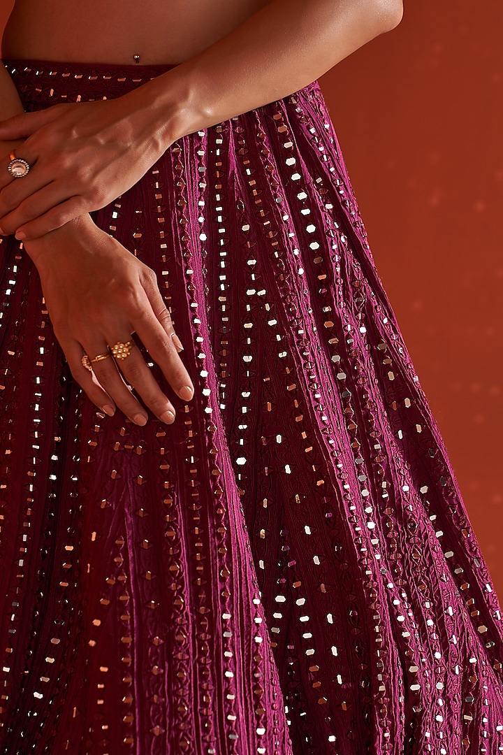 Crimson Raw Silk Embroidered Wedding Lehenga Set by Angad Singh at Pernia's Pop Up Shop