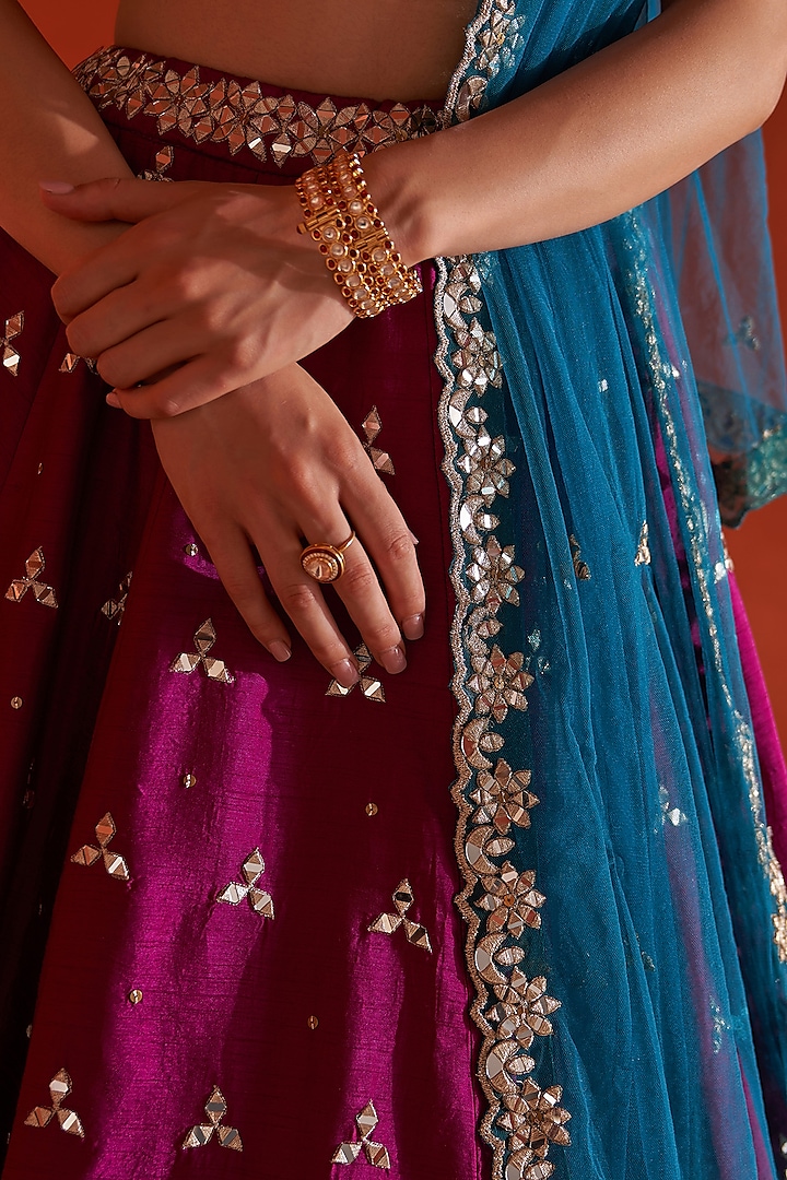 Crimson Raw Silk Embroidered Wedding Lehenga Set by Angad Singh at Pernia's Pop Up Shop