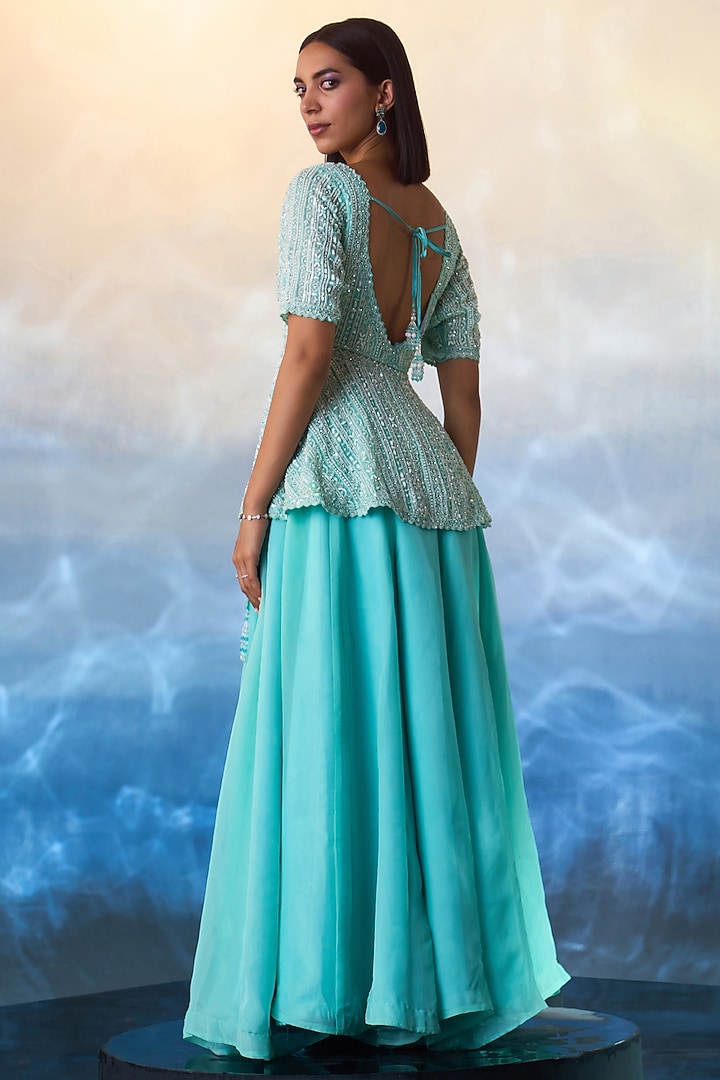 Mint Green Organza Wedding Sharara Set by Angad Singh at Pernia's Pop Up Shop