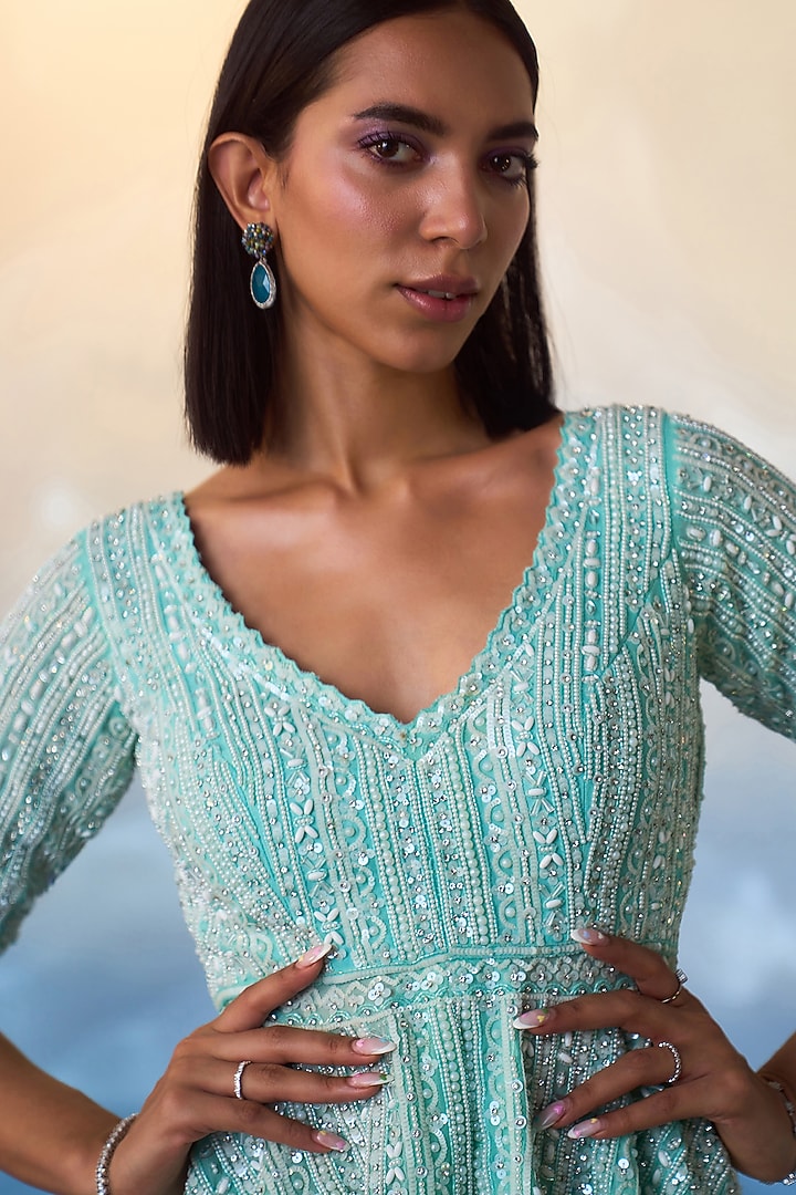 Mint Green Organza Wedding Sharara Set by Angad Singh at Pernia's Pop Up Shop