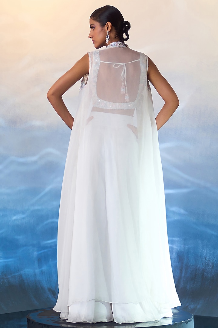 White Organza Sequins & Crystal Embroidered Jacket Set by Angad Singh at Pernia's Pop Up Shop