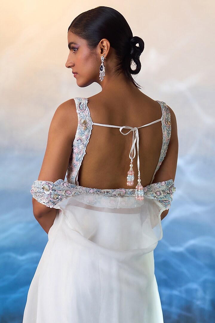 White Organza Sequins & Crystal Embroidered Jacket Set by Angad Singh at Pernia's Pop Up Shop