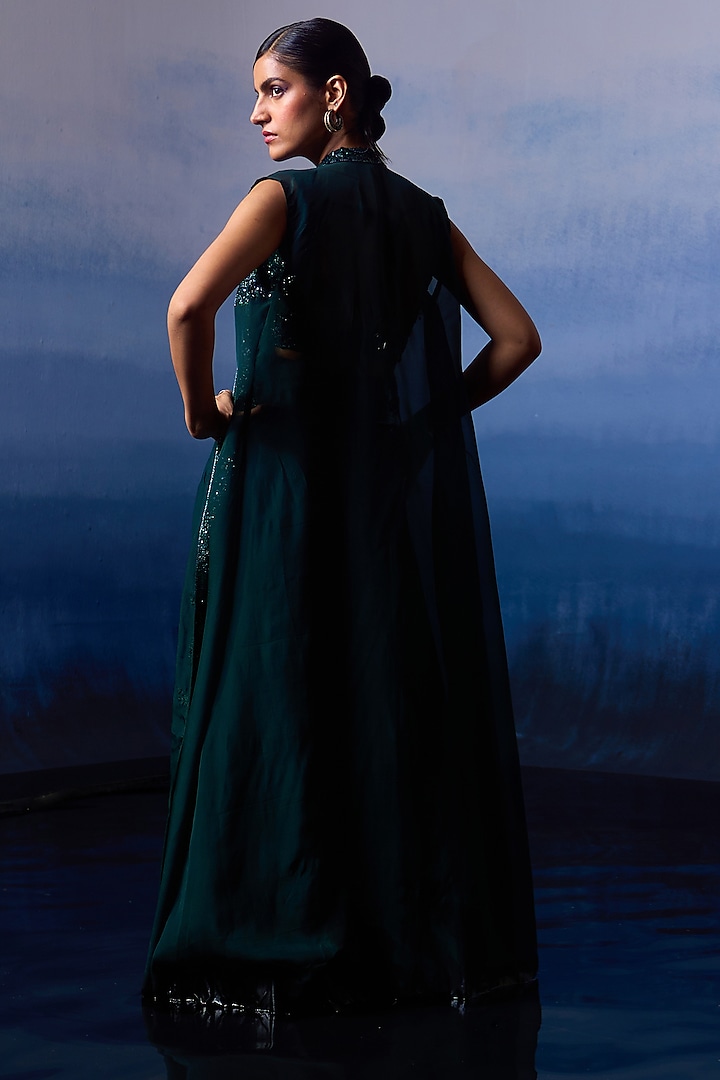 Forest Green Organza Wedding Sharara Set by Angad Singh at Pernia's Pop Up Shop