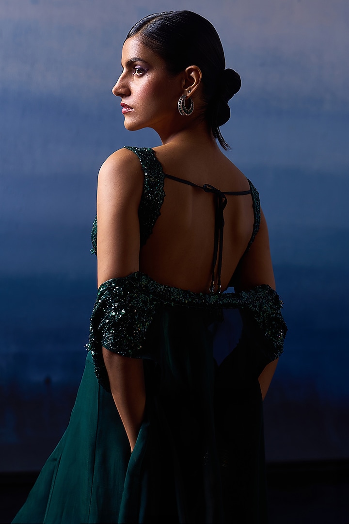 Forest Green Organza Wedding Sharara Set by Angad Singh at Pernia's Pop Up Shop