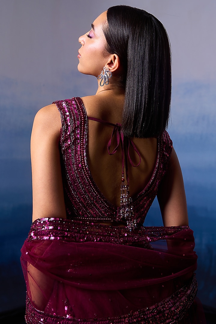 Wine Organza Wedding Sharara Set by Angad Singh at Pernia's Pop Up Shop