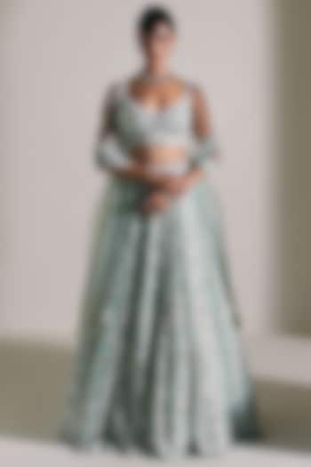Tiffany Blue Organza Sequins Embroidered Bridal Lehenga Set by Angad Singh at Pernia's Pop Up Shop