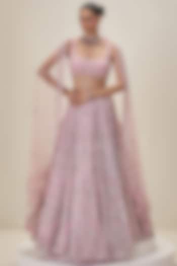 Rose Pink Organza Cutdana Embroidered Bridal Lehenga Set by Angad Singh at Pernia's Pop Up Shop