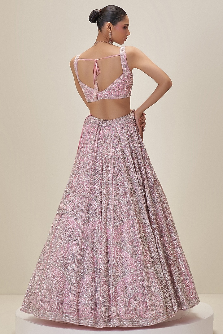 Rose Pink Organza Cutdana Embroidered Bridal Lehenga Set by Angad Singh at Pernia's Pop Up Shop