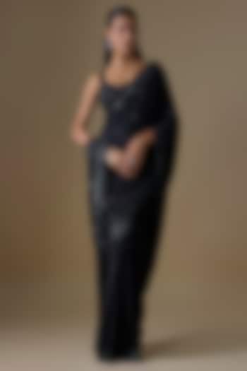 Black Crepe Wedding Saree Set by Angad Singh at Pernia's Pop Up Shop