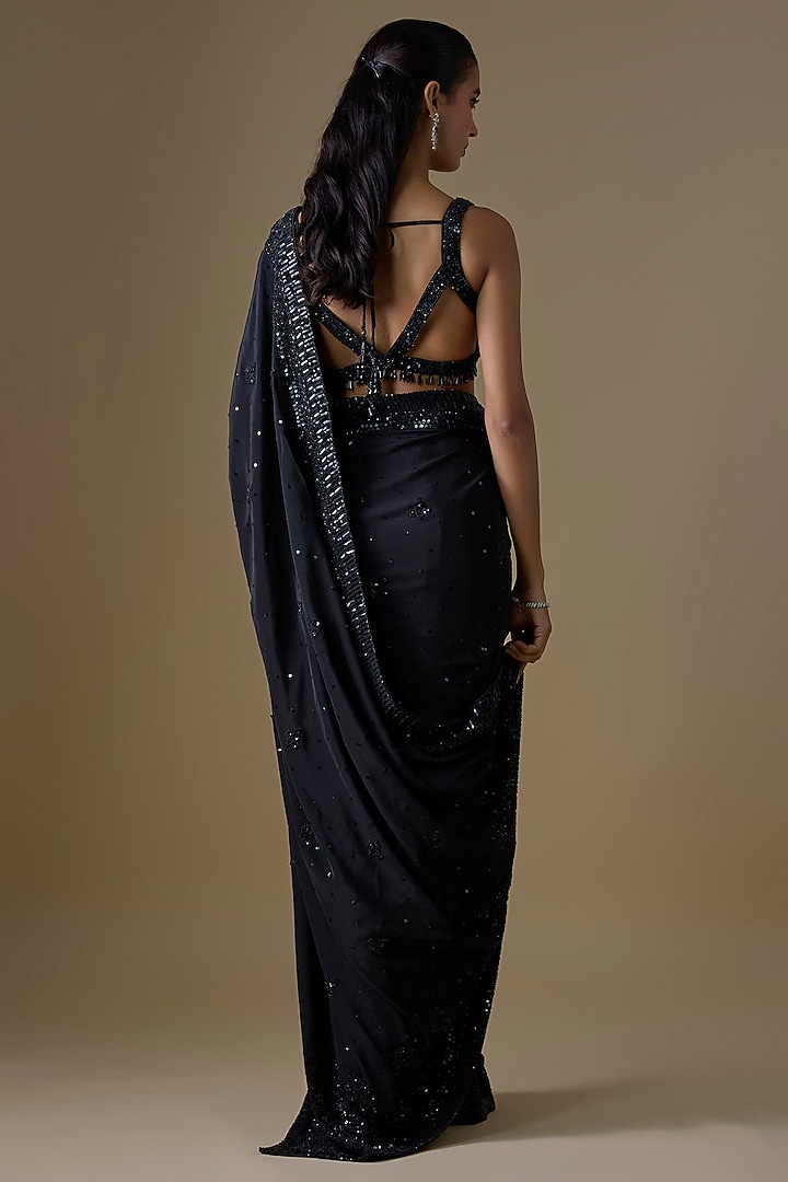 Black Crepe Wedding Saree Set by Angad Singh at Pernia's Pop Up Shop