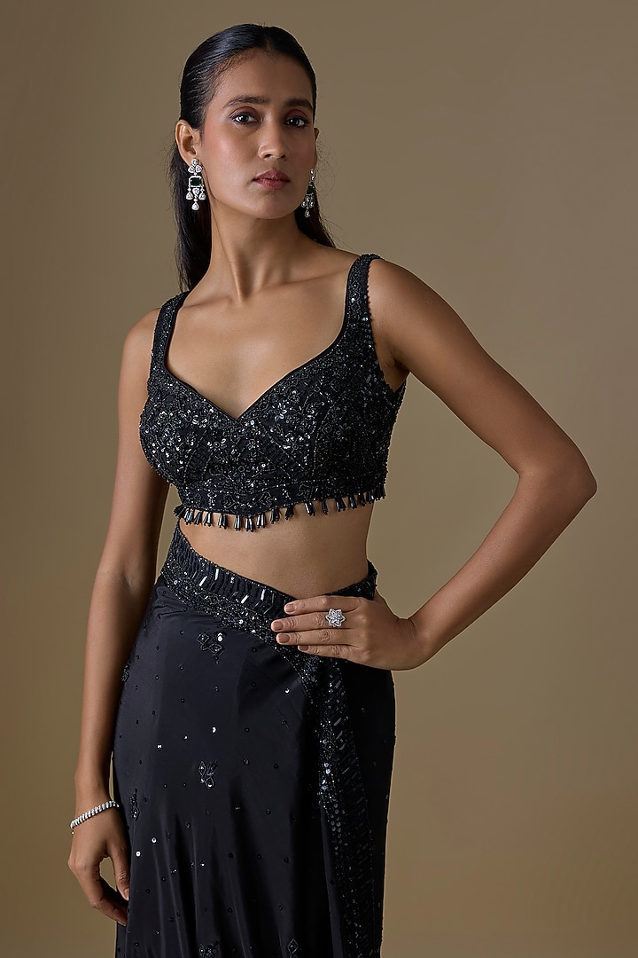 Black Crepe Wedding Saree Set by Angad Singh at Pernia's Pop Up Shop