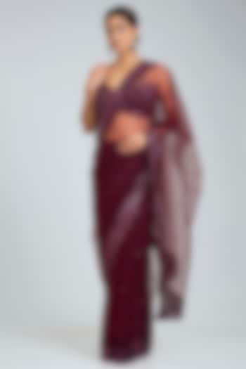 Crimson Red Net Embroidered Wedding Saree Set by Angad Singh at Pernia's Pop Up Shop