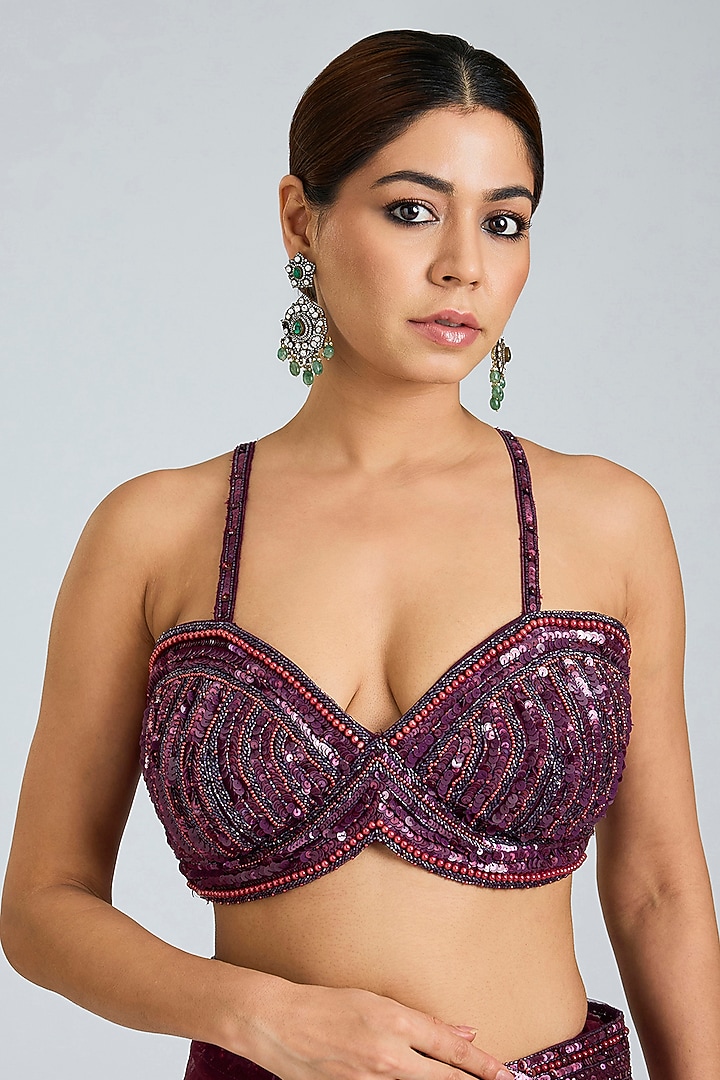 Crimson Red Net Embroidered Wedding Saree Set by Angad Singh at Pernia's Pop Up Shop