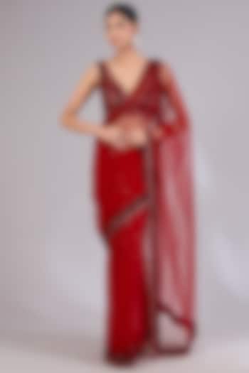 Red Net Wedding Saree Set by Angad Singh at Pernia's Pop Up Shop