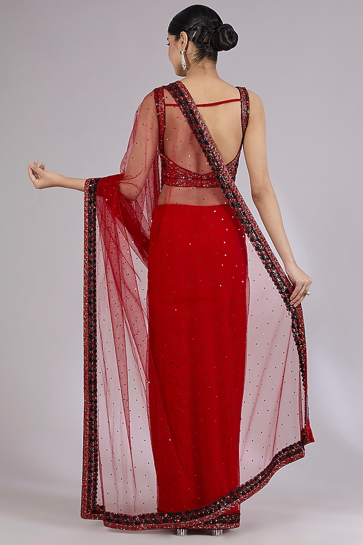 Red Net Wedding Saree Set by Angad Singh at Pernia's Pop Up Shop