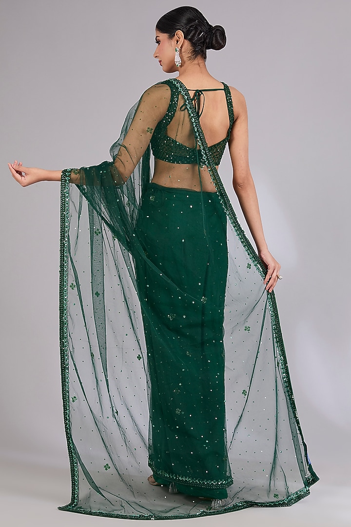 Green Net Wedding Saree Set by Angad Singh at Pernia's Pop Up Shop