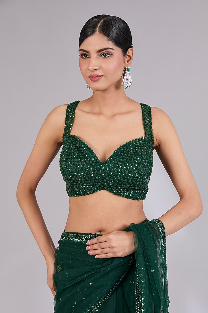 Green Net Wedding Saree Set by Angad Singh at Pernia's Pop Up Shop