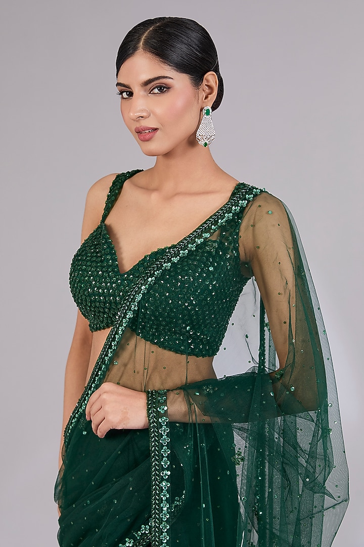 Green Net Wedding Saree Set by Angad Singh at Pernia's Pop Up Shop