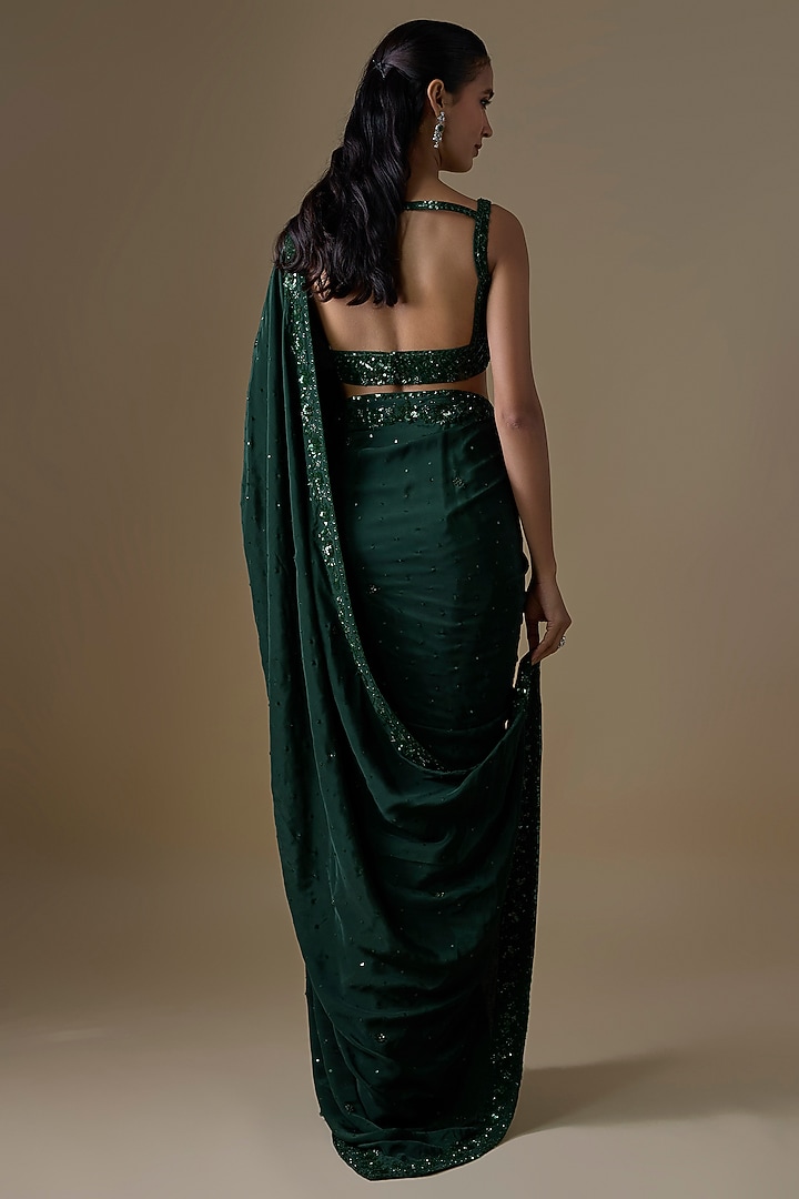 Green Crepe Wedding Saree Set by Angad Singh at Pernia's Pop Up Shop