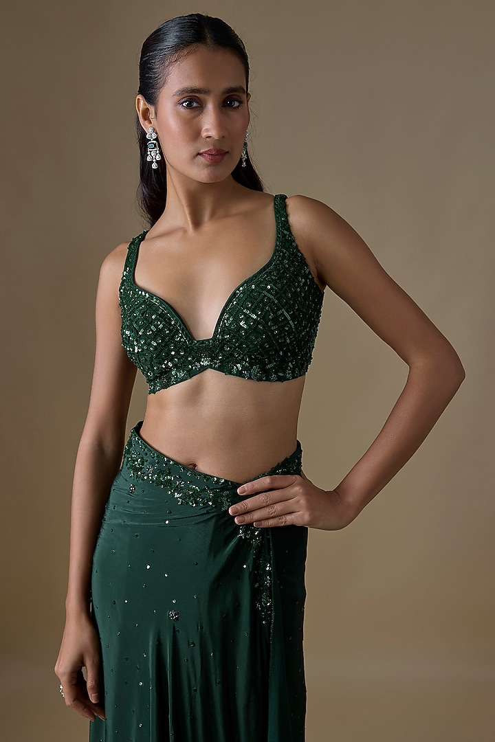 Green Crepe Wedding Saree Set by Angad Singh at Pernia's Pop Up Shop