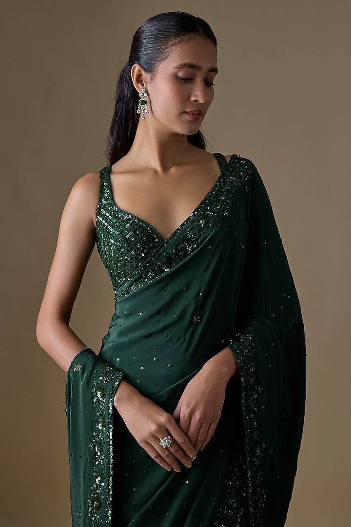 Green Crepe Wedding Saree Set by Angad Singh at Pernia's Pop Up Shop