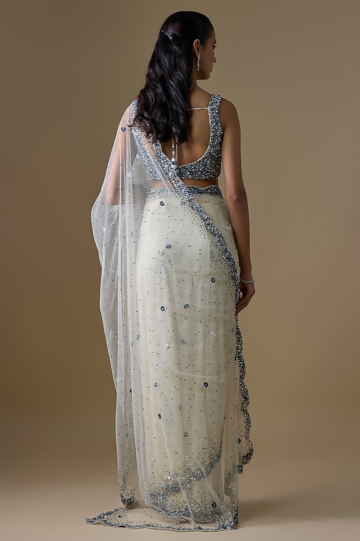 Ivory Net Wedding Saree Set by Angad Singh at Pernia's Pop Up Shop