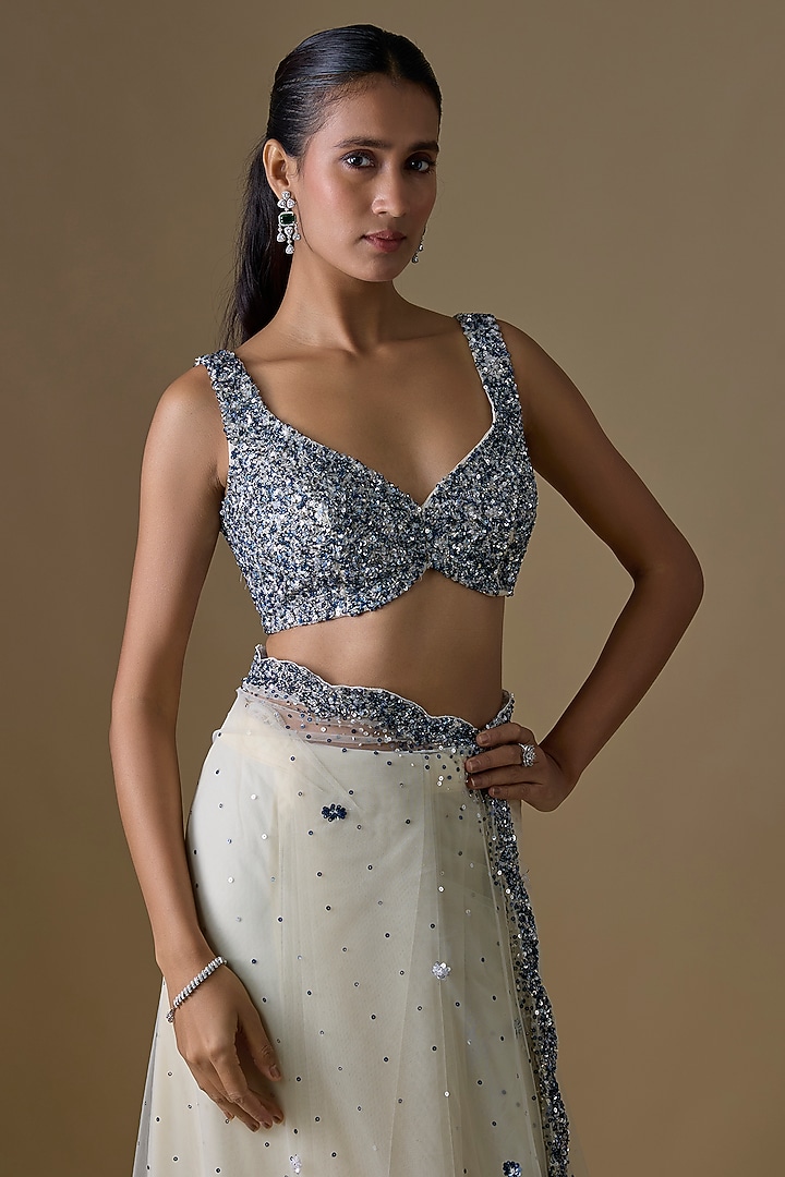 Ivory Net Wedding Saree Set by Angad Singh at Pernia's Pop Up Shop