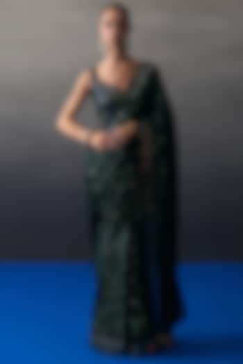 Green Sequins Mirror Embroidered Wedding Saree Set by Angad Singh at Pernia's Pop Up Shop