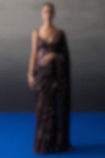 Crimson Sequins Mirror Embroidered Wedding Saree Set by Angad Singh at Pernia's Pop Up Shop