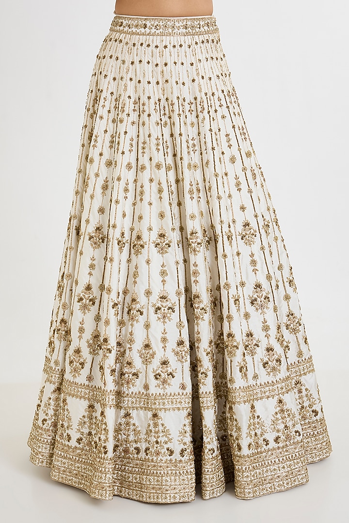 Ivory Raw Silk Embroidered Bridal Lehenga Set by Angad Singh at Pernia's Pop Up Shop