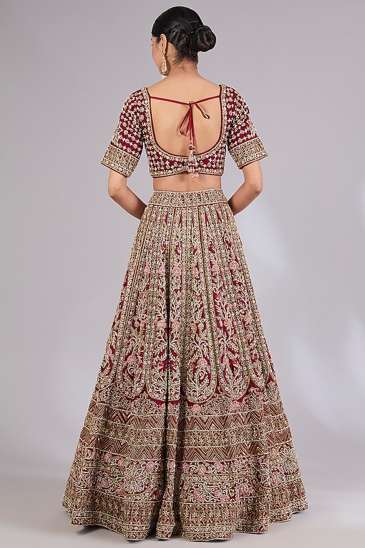 Maroon Raw Silk Bridal Lehenga Set by Angad Singh at Pernia's Pop Up Shop