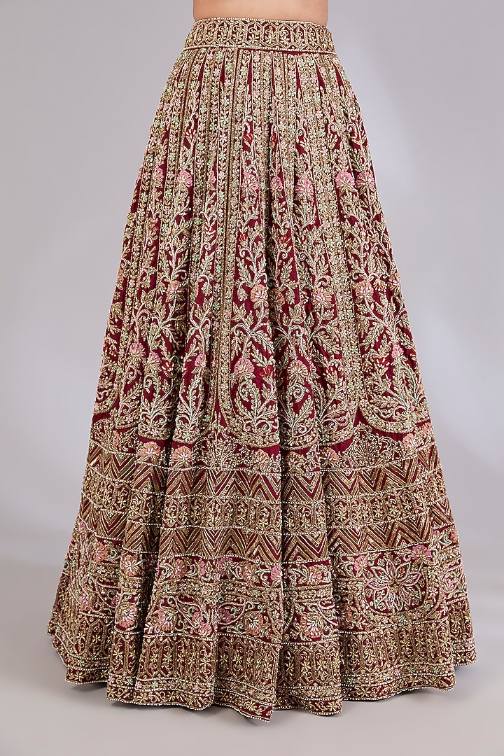 Maroon Raw Silk Bridal Lehenga Set by Angad Singh at Pernia's Pop Up Shop