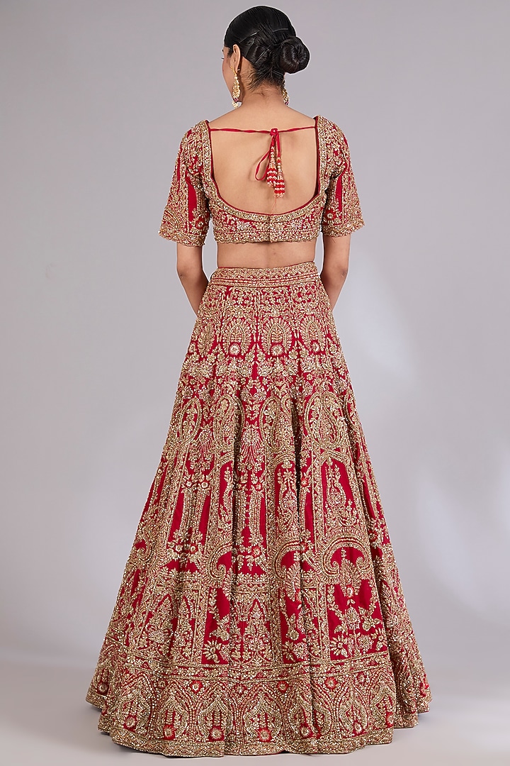 Red Raw Silk Bridal Lehenga Set by Angad Singh at Pernia's Pop Up Shop