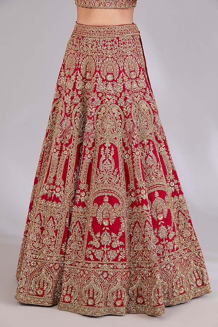 Red Raw Silk Bridal Lehenga Set by Angad Singh at Pernia's Pop Up Shop