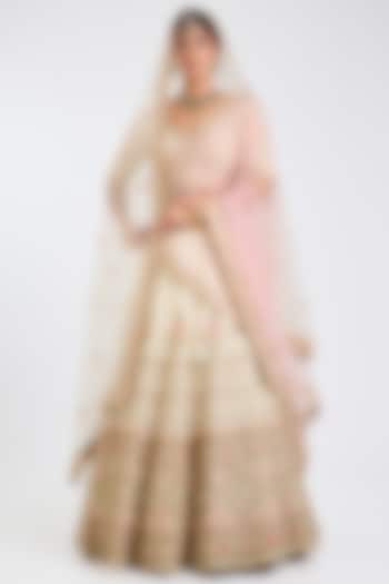 Ivory Raw Silk Embroidered Wedding Lehenga Set by Angad Singh at Pernia's Pop Up Shop