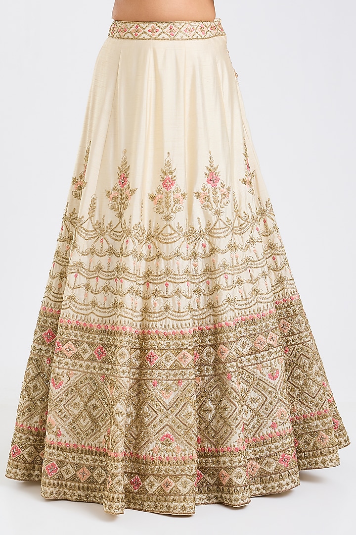 Ivory Raw Silk Embroidered Wedding Lehenga Set by Angad Singh at Pernia's Pop Up Shop