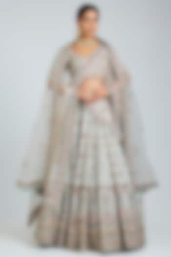 Ice Blue Raw Silk Embroidered Wedding Lehenga Set by Angad Singh at Pernia's Pop Up Shop