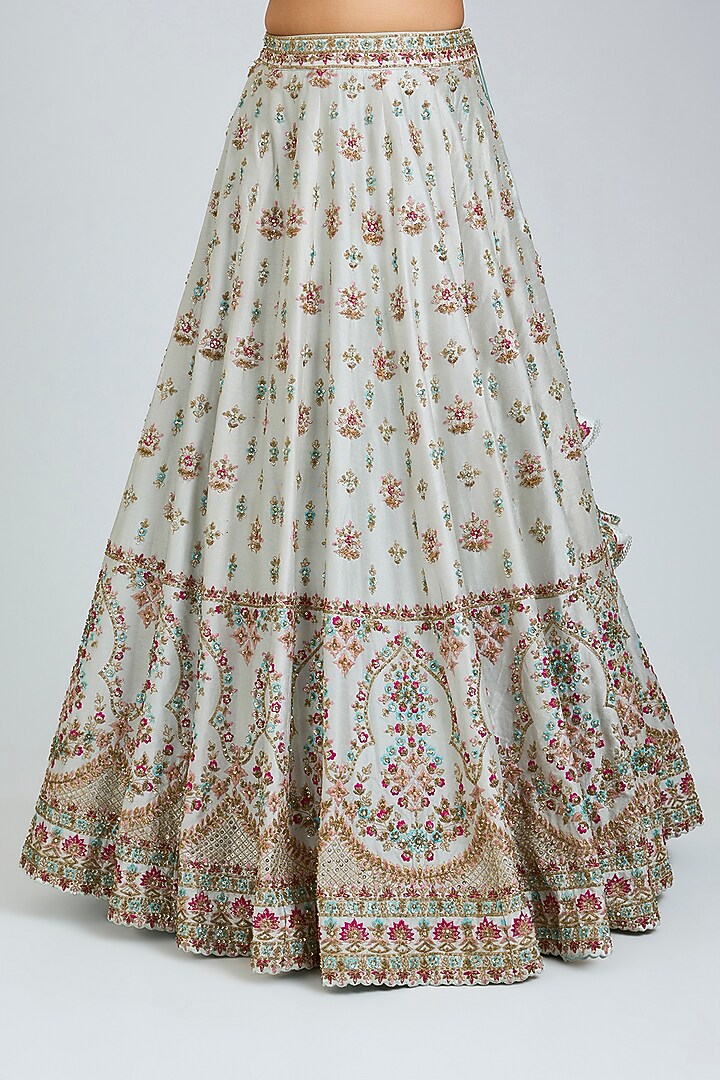 Ice Blue Raw Silk Embroidered Wedding Lehenga Set by Angad Singh at Pernia's Pop Up Shop
