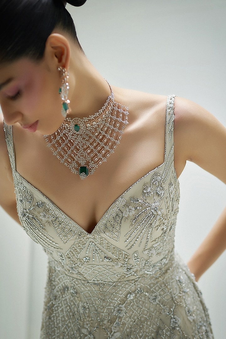 Ivory Net Sequins & Cutdana Embroidered Frosted Grace Wedding Gown by Angad Singh at Pernia's Pop Up Shop