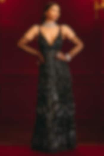 Black Soft Net Embroidered Wedding Gown by Angad Singh at Pernia's Pop Up Shop