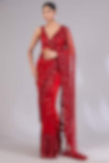 Red Net Bridal Saree Set by Angad Singh at Pernia's Pop Up Shop