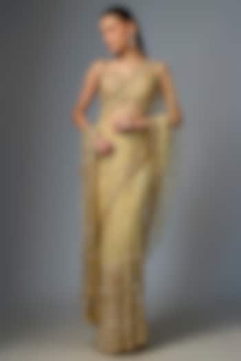 Gold Net Embroidered Reception Saree Set by Angad Singh at Pernia's Pop Up Shop
