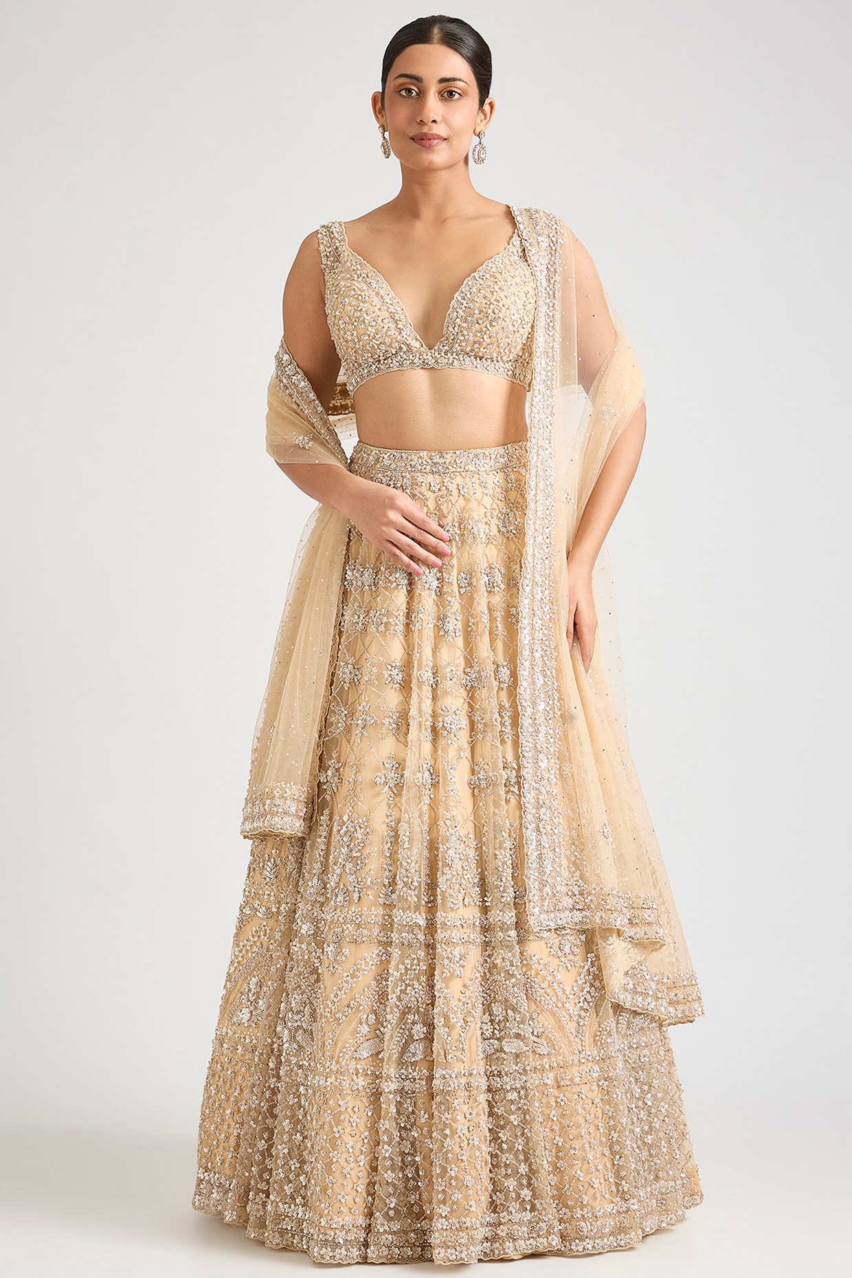 Angad Singh Champagne Gold Net Lehenga Set