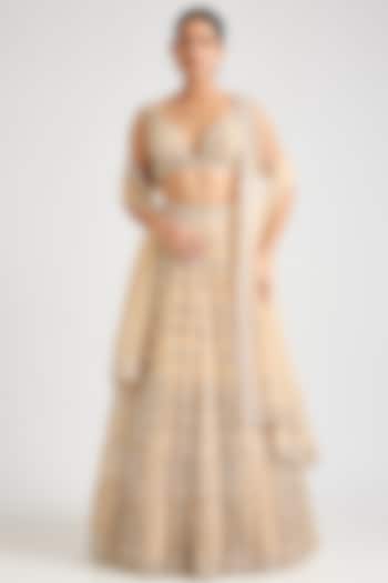 Champagne Gold Net Bridal Lehenga Set by Angad Singh at Pernia's Pop Up Shop