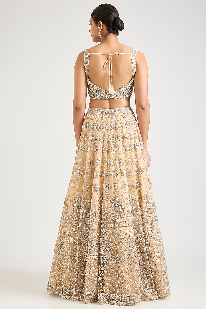 Champagne Gold Net Bridal Lehenga Set by Angad Singh at Pernia's Pop Up Shop